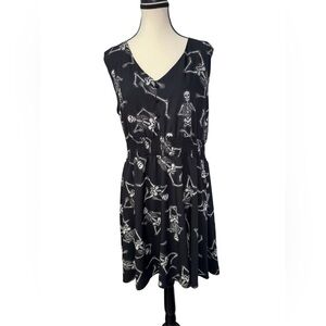 Women’s Plus Size Sourpuss Black Dress with Dancing White Skeletons